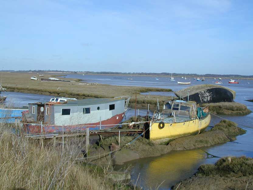 Houseboats and boatyard at Felixstowe Ferry